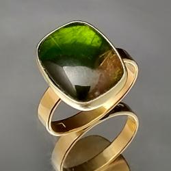 turmalin,złoty pierścień z turmalinem arbuzowym - Pierścionki - Biżuteria