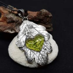 wisior ze sreba,elficki,zielone serce - Wisiory - Biżuteria