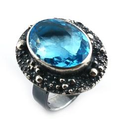 barokowy duży pierścień z topazem niebieskim - Pierścionki - Biżuteria