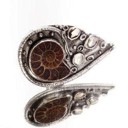 srebrny regulowany pierścionek z amonitem - Pierścionki - Biżuteria