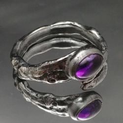 ametyst,srebrny regulowany pierścionek w fiolecie - Pierścionki - Biżuteria